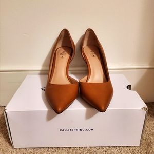 Cognac pointed toe heels
